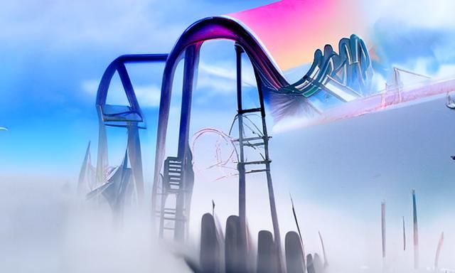 Futuristic Neon Roller Coaster at Dawn: Synthwave Illustrati...