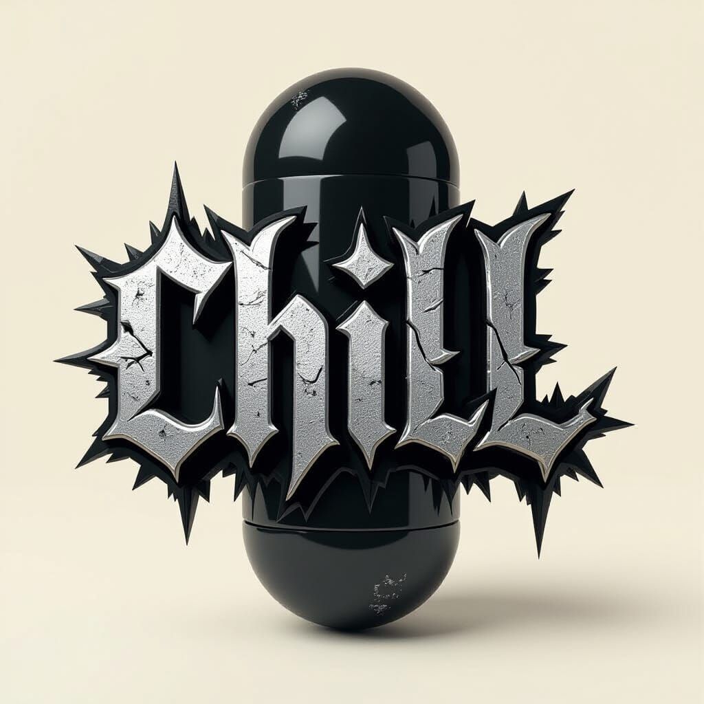 Distressed Black Chill Pill in Metalcore Style