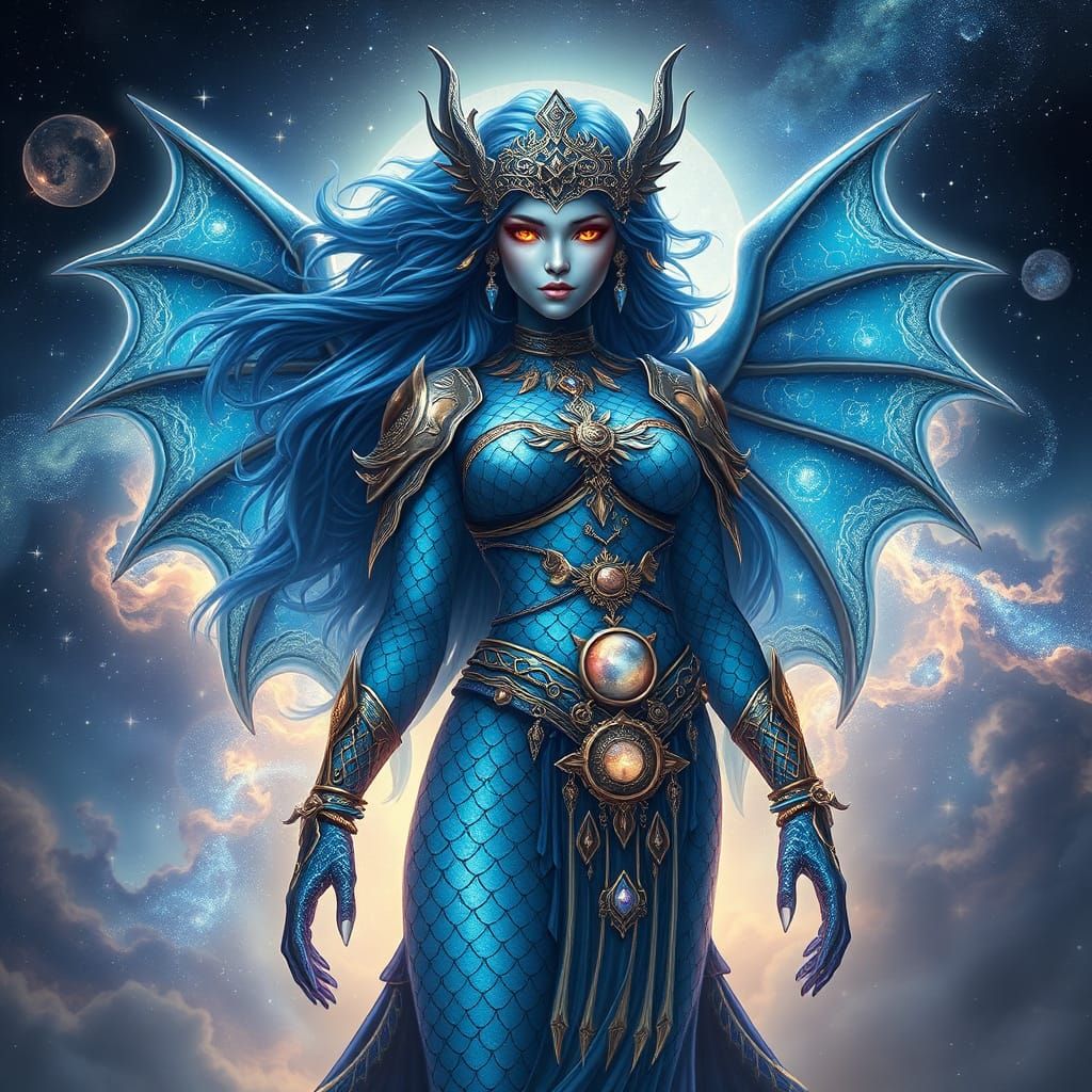 Celestial Dragon Woman Portrait in Cosmic Style