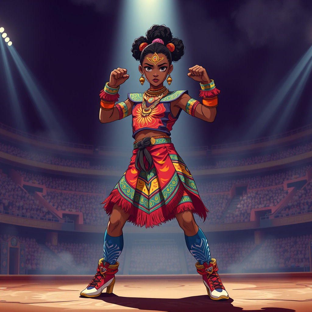 Eritrean Girl in Kumina Attire: Cel-Shaded Anime Style