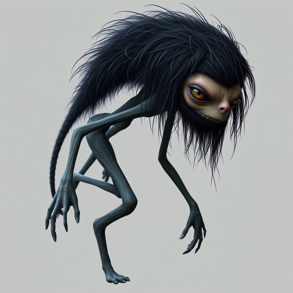 Slender Humanoid Creature with Black Hair