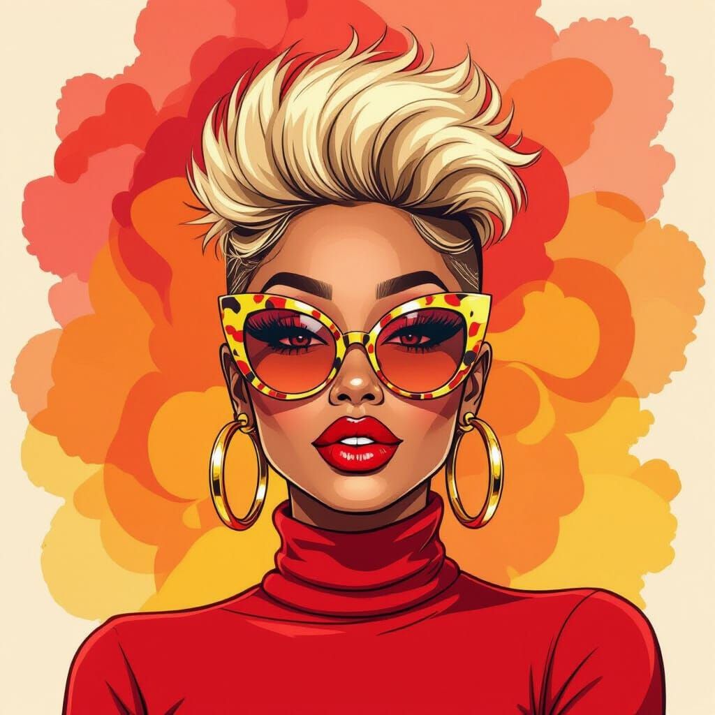 Stylish Black Woman with Faux Hawk, Cartoon Illustration