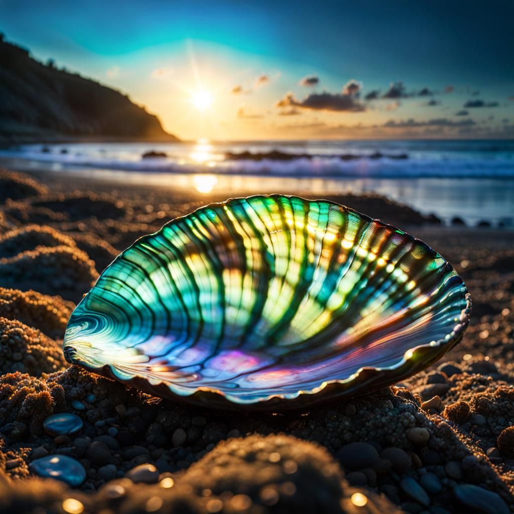 Iridescent Abalone on a Beautiful Beach Landscape