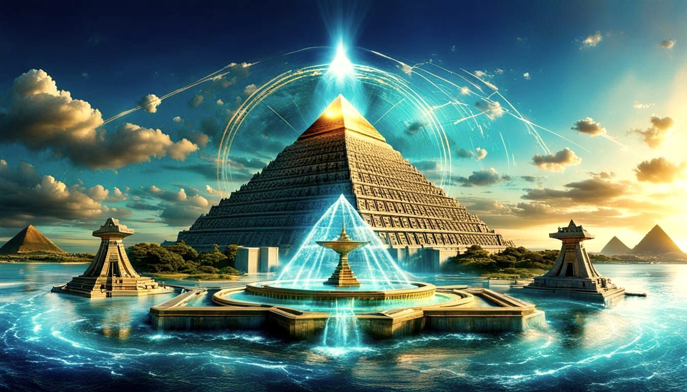 Atlantis Teleportation Device with Emerald Pyramid in Futuri...