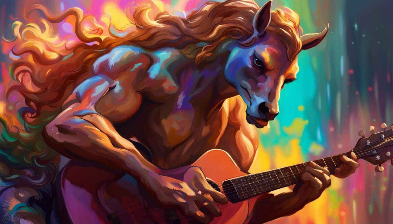 Hyperrealistic Centaur Plays Guitar