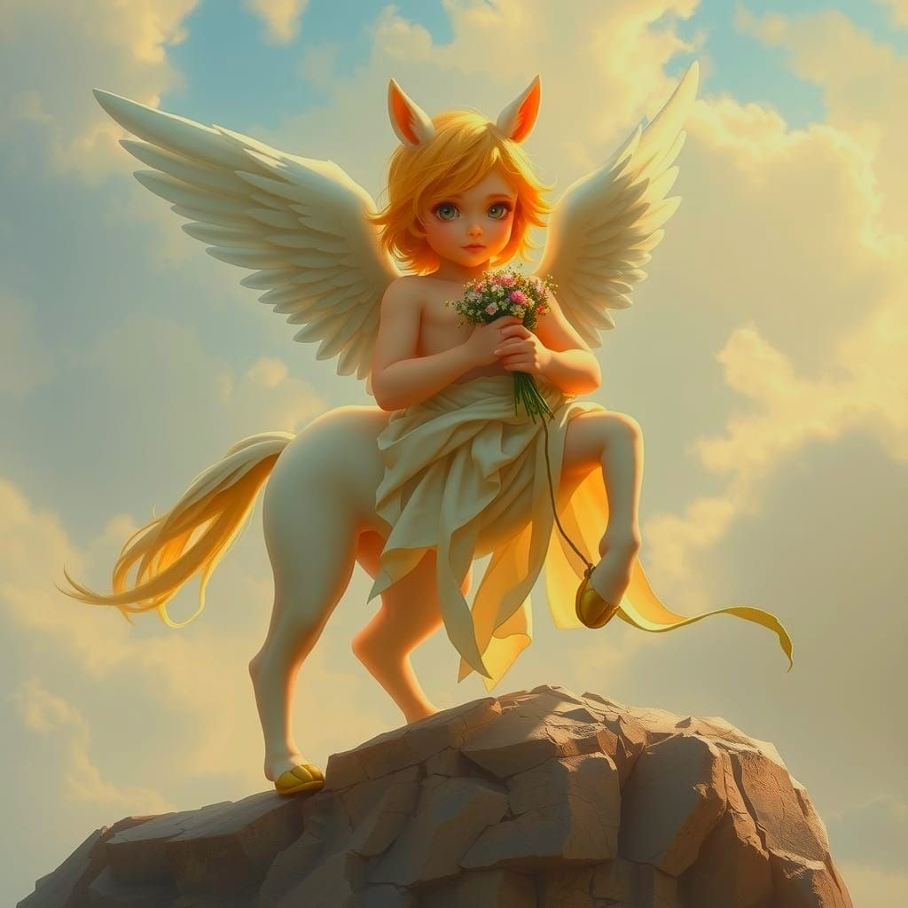 Child-Faced Angel Centaur with Flowers
