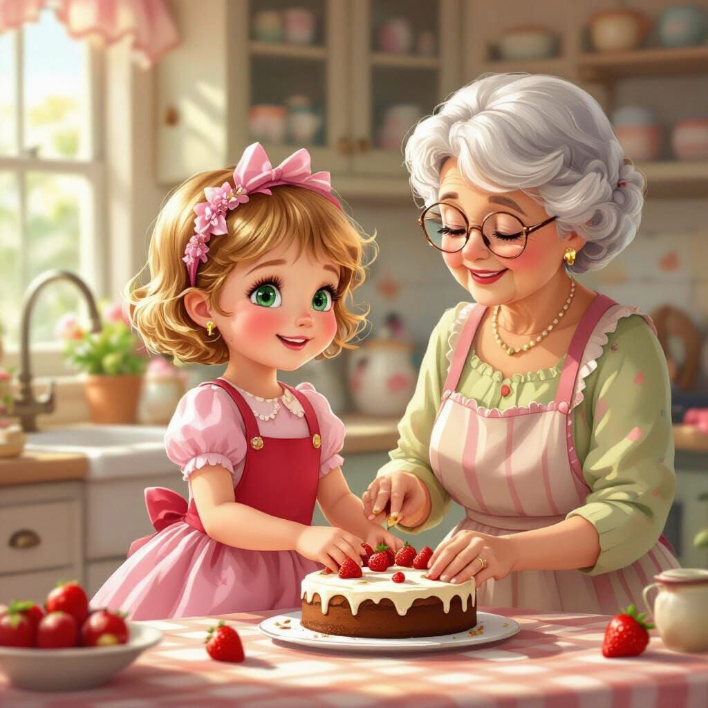 Girl Baking Chocolate Cake in Cozy Kitchen