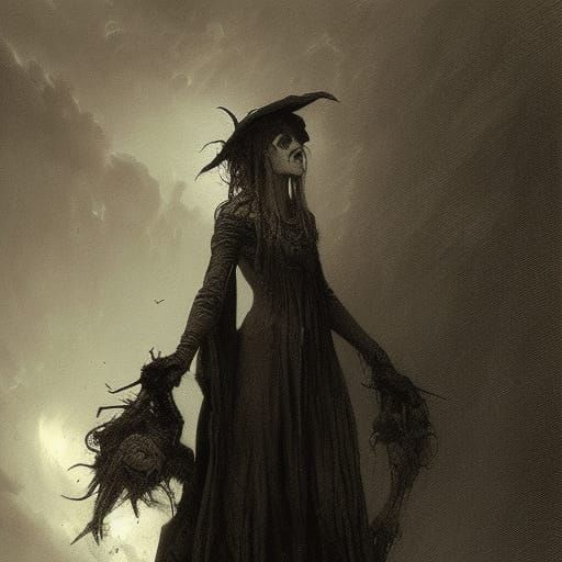 Disturbing Portrait of a Grotesque Witch in Horror Style