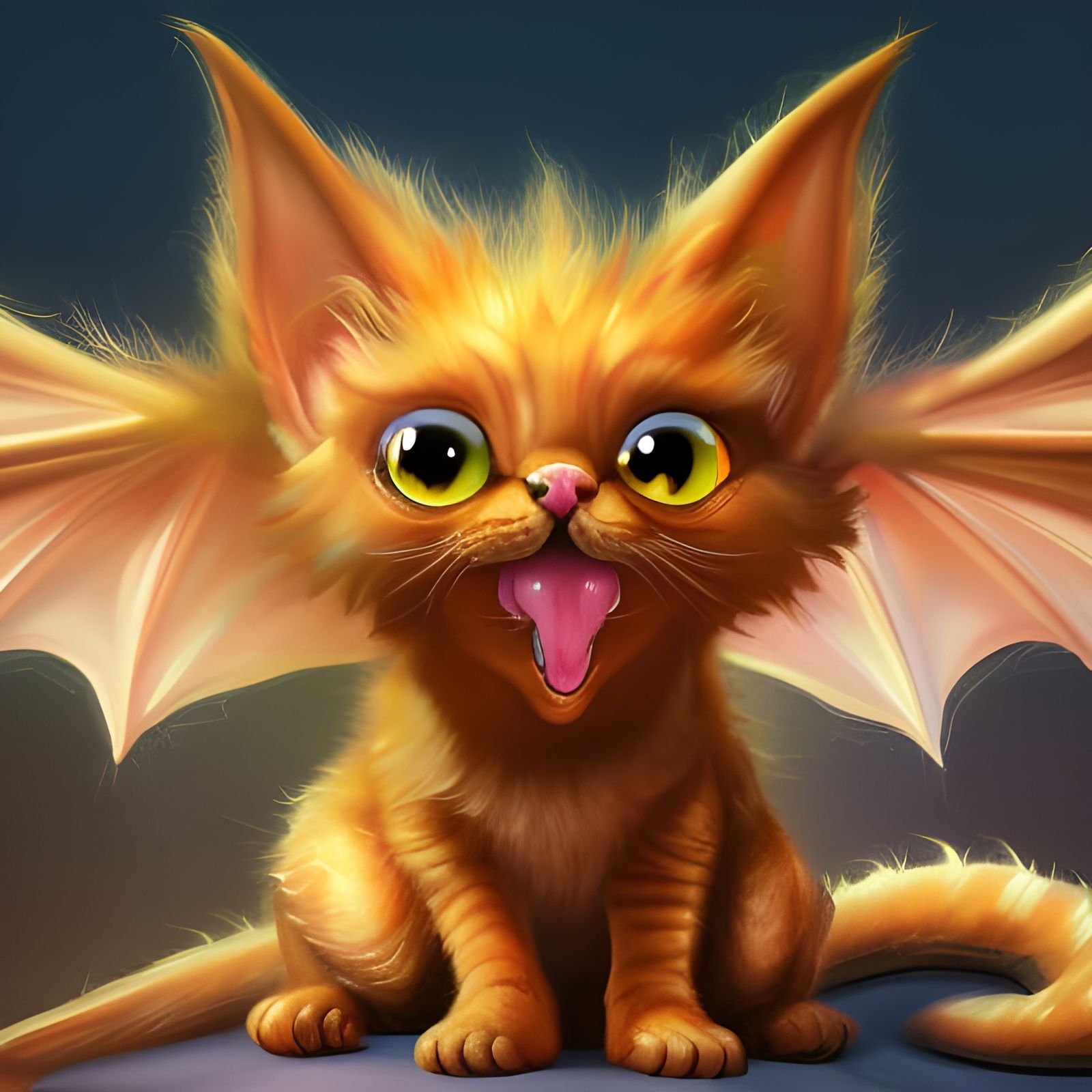 Dragon-Winged Kitten with Glowing Fur, Digital Art