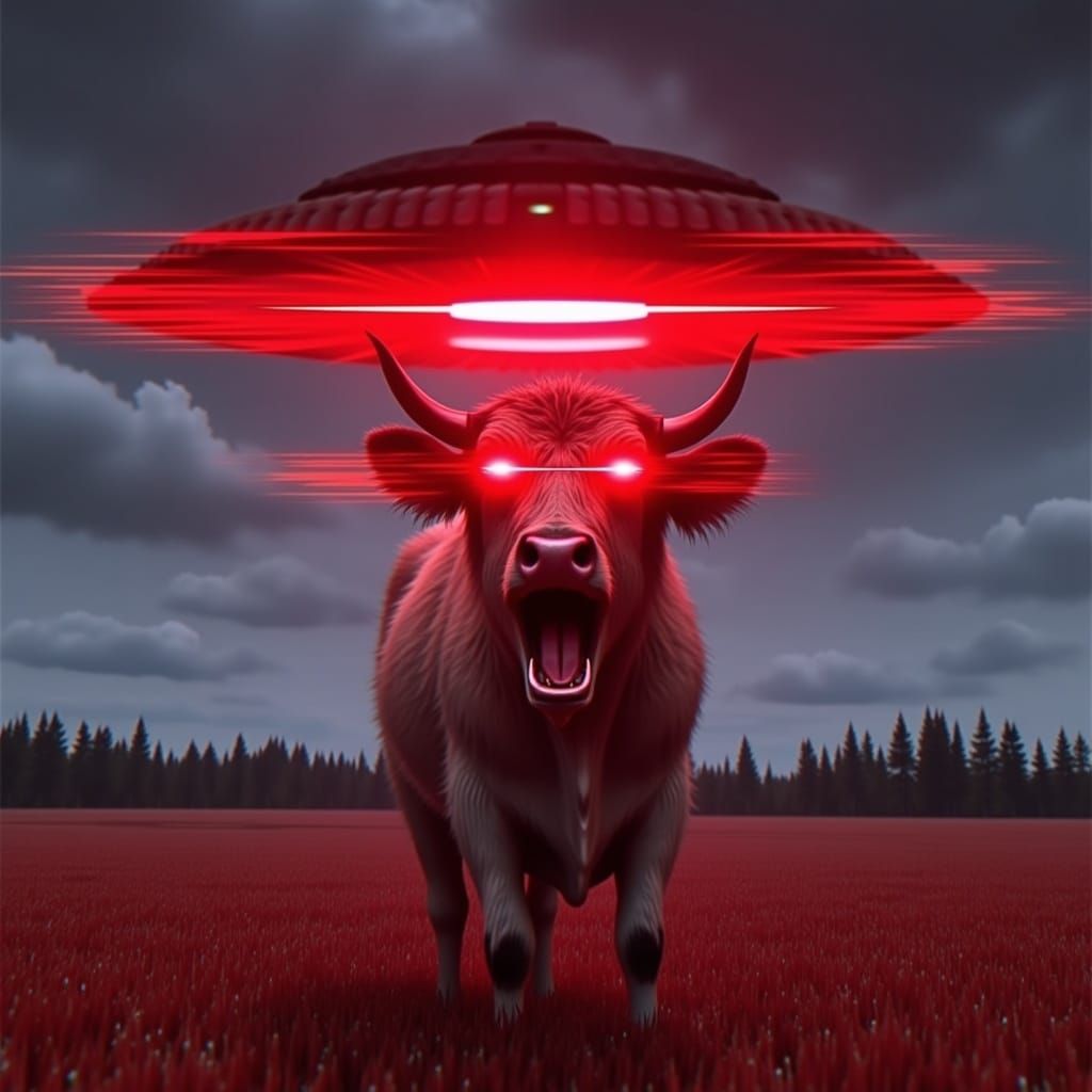 Glitchcore Cow and UFO in Manga VHS Style