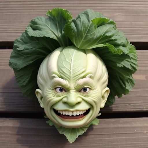 Humorous Cabbage Head with a Funny Face