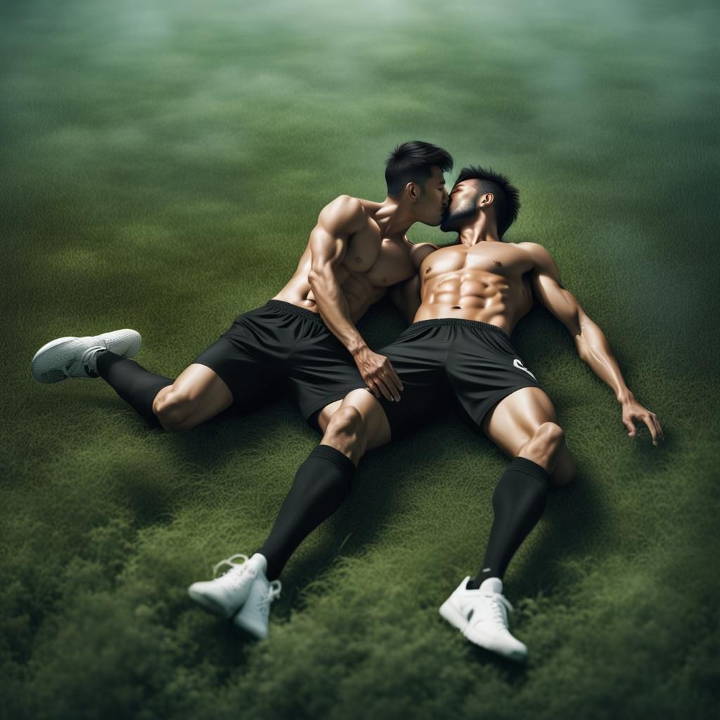 Shirtless Men Kissing in Park: Digital Matte Painting