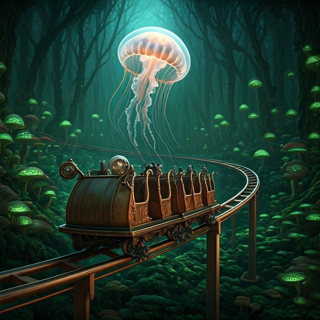 Majestic Steampunk Rollercoaster Meets Glowing Jellyfish in....