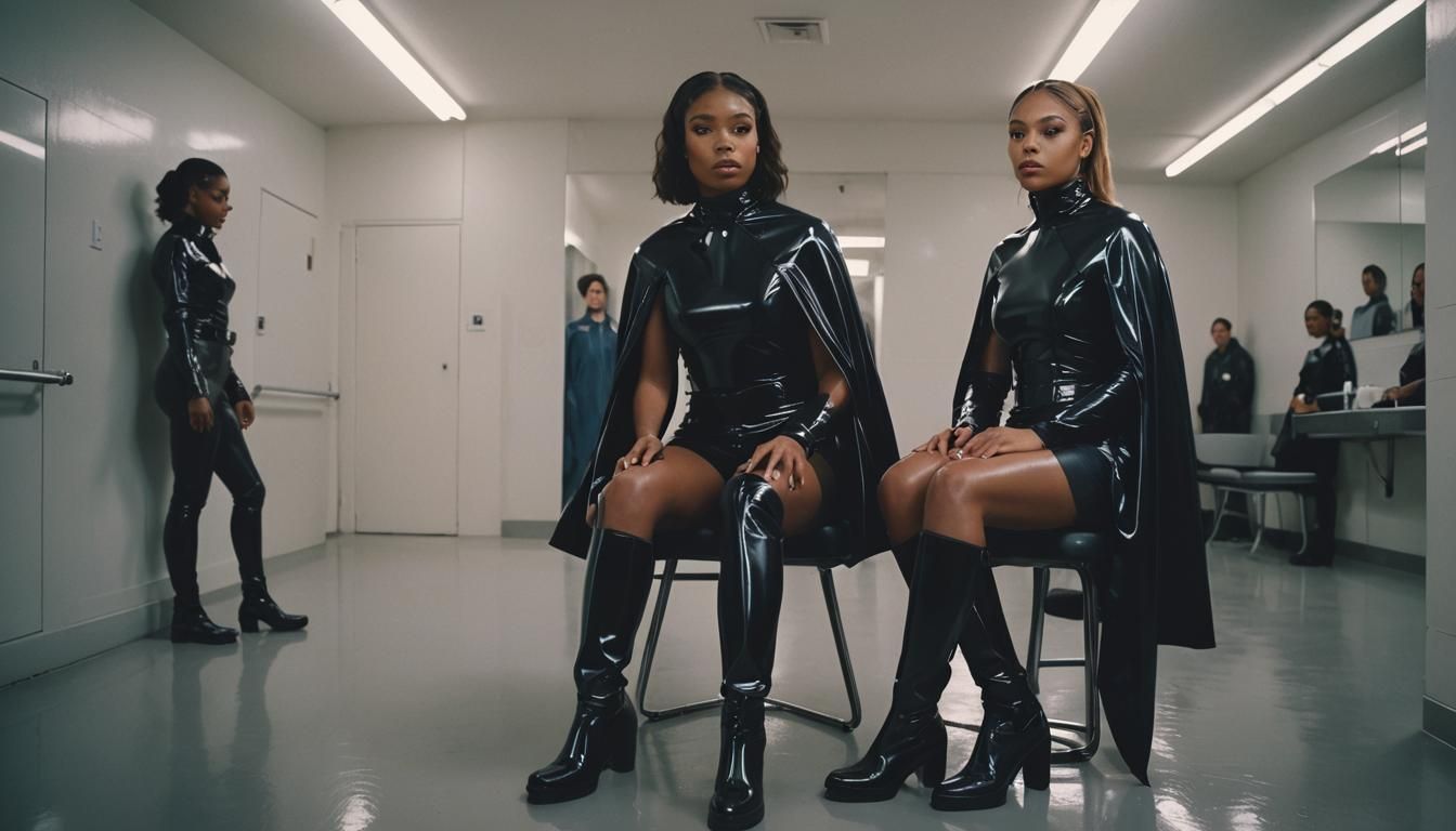 Lori Harvey in Reflective Latex Guard Uniform