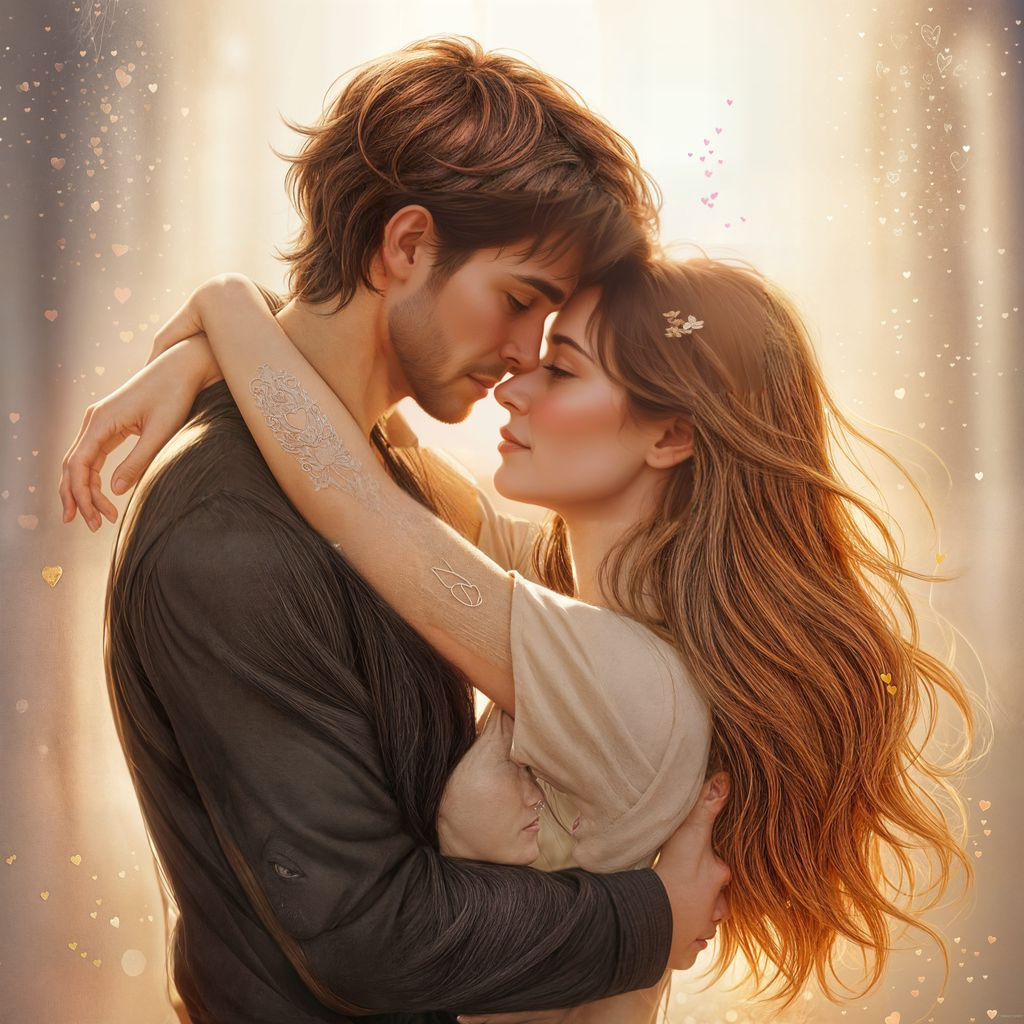 Romantic Embrace in Golden Light