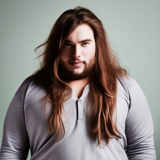 Plus Size Male Model with Long Hair Portrait