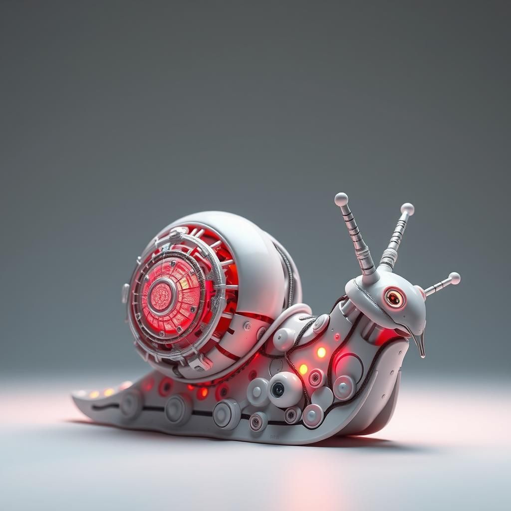 Cyberpunk Robotic Snail in H.R. Giger Style