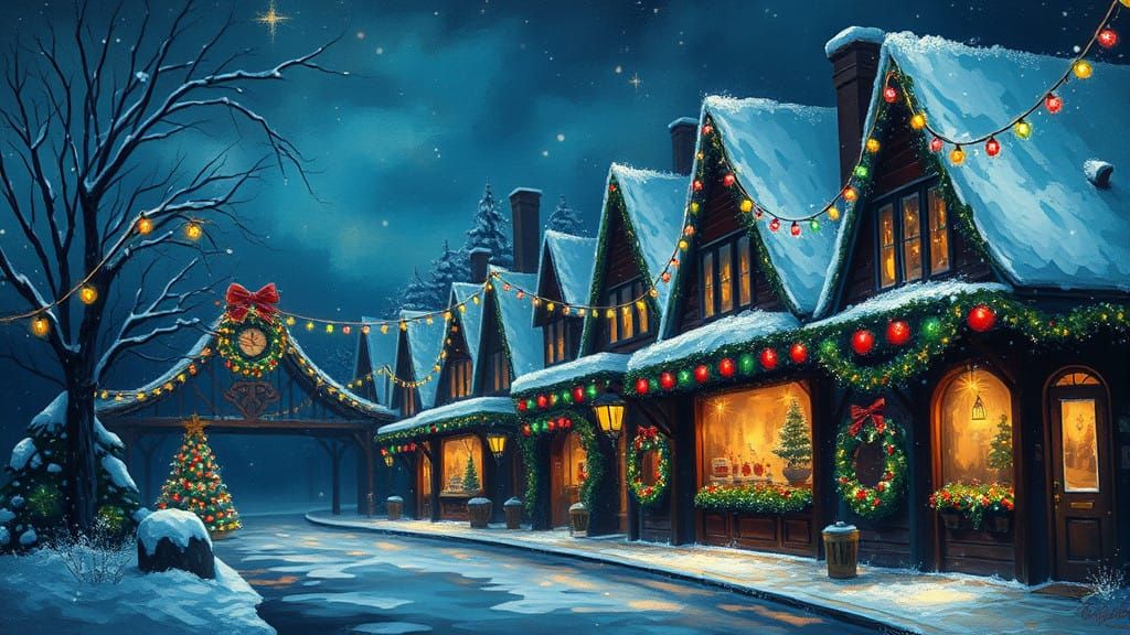 Whimsical Winter Wonderland Christmas Scene with Impressioni...