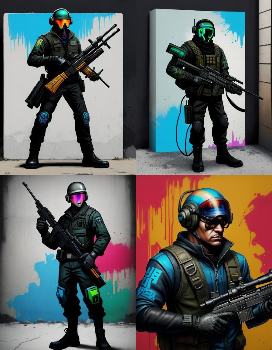 Urban Hunter with Plasma Rifle in Graffiti Art Style