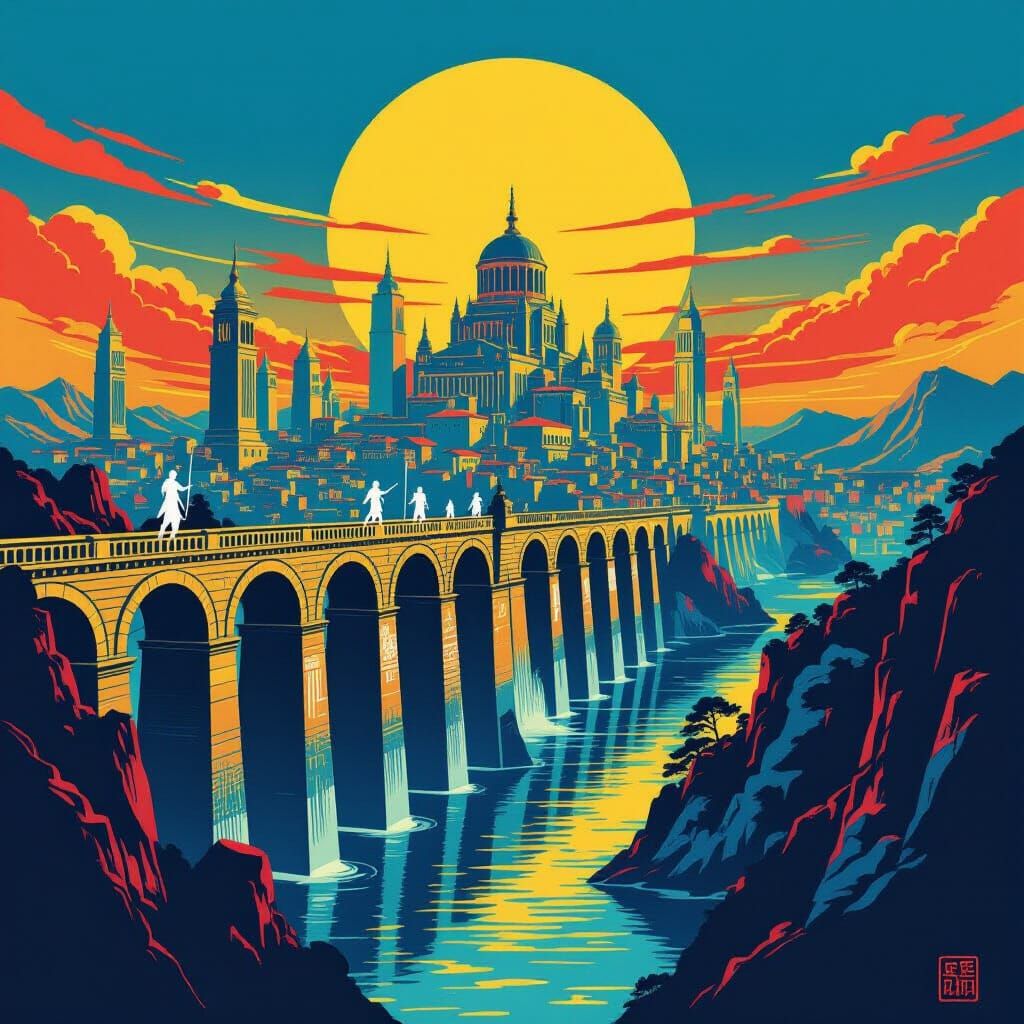 Futuristic Roma Empire.. ukiyo-e style colours painting vivi...