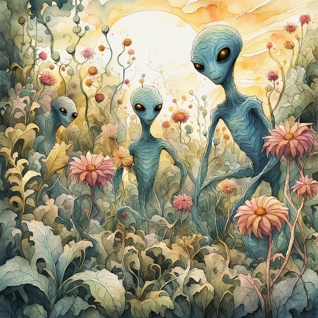 Surreal Alien Garden in Whimsical Style