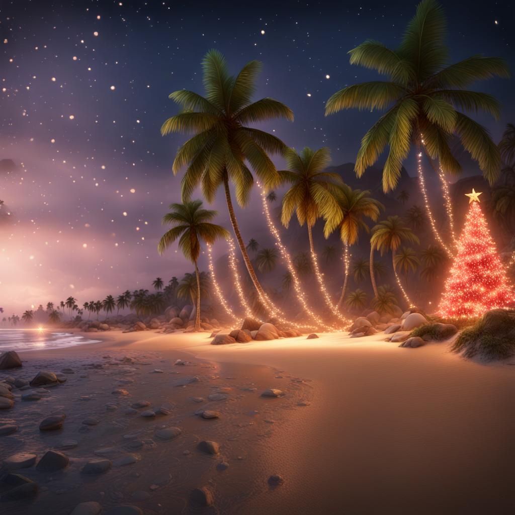 Tropical Christmas Beach Scene in Detailed Digital Painting