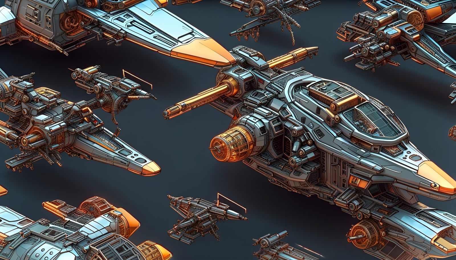 Detailed Sci-Fi Gunship and Fighters 3D Render