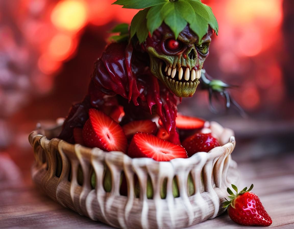 Strawberry Zombie in Dark Fantasy Style