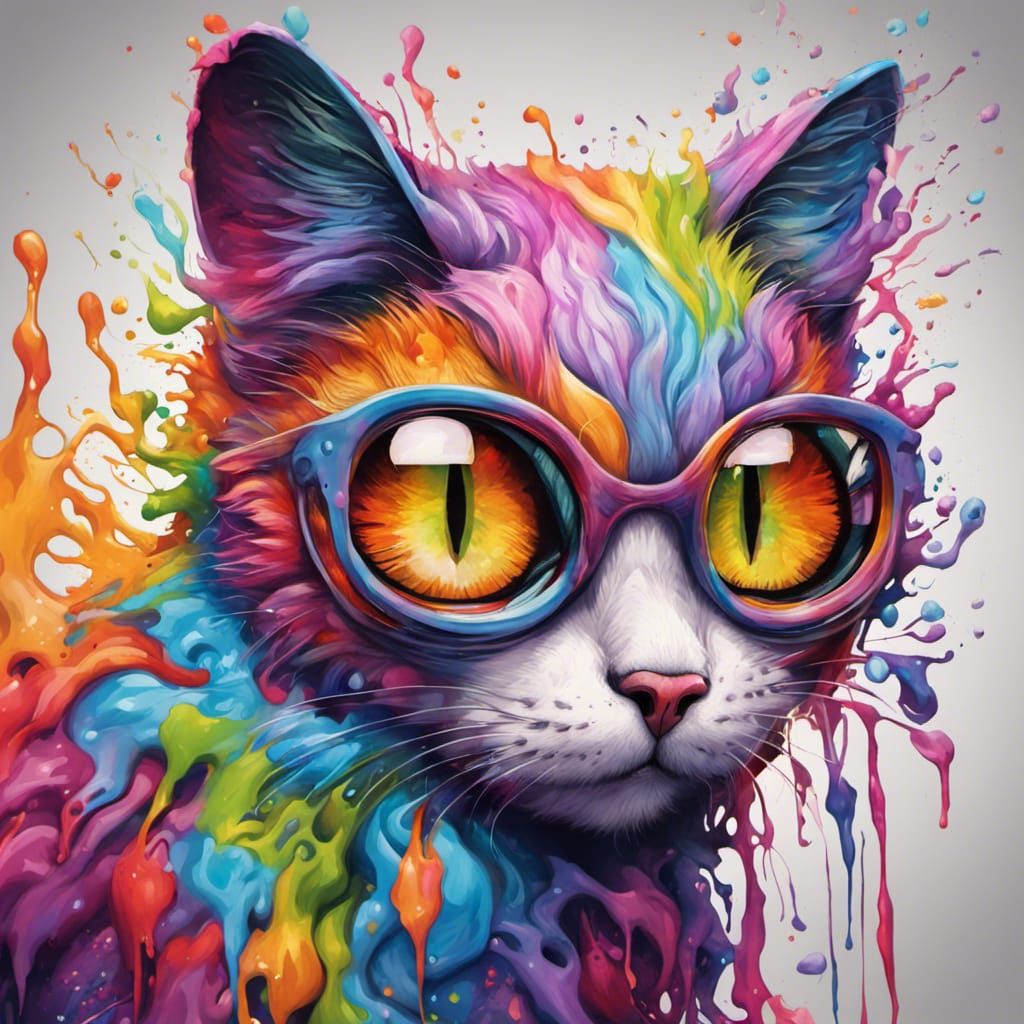 Rainbow Butterfly Cat in Graffiti Art Style