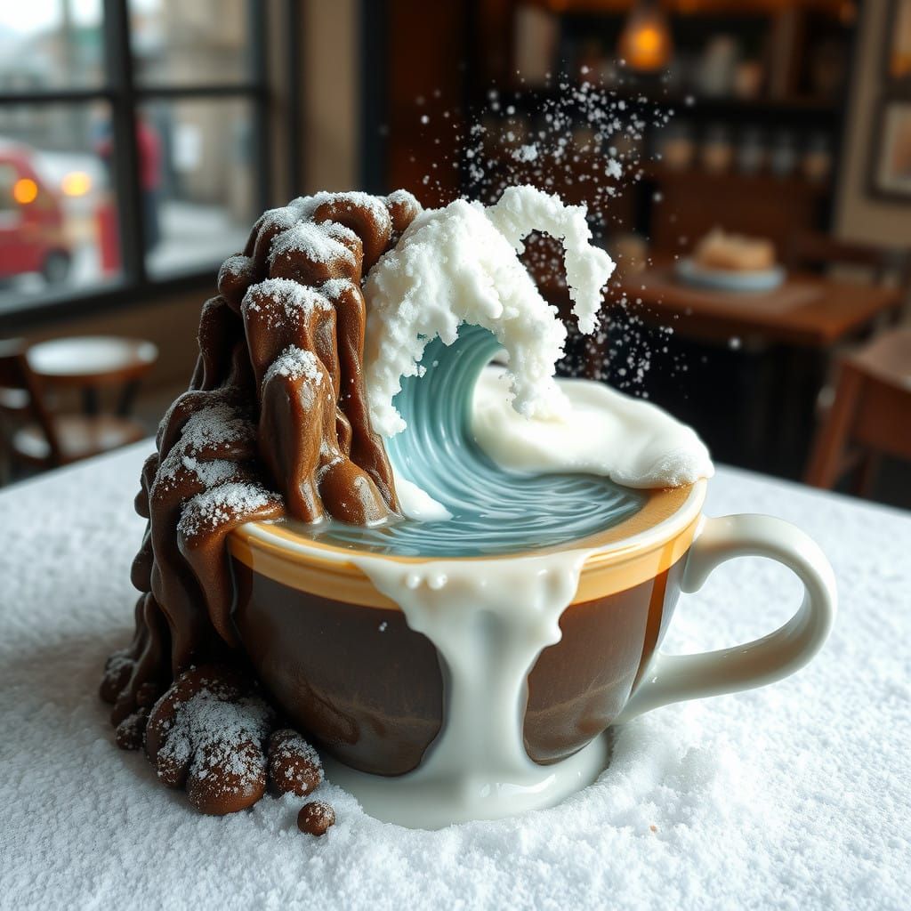 Whimsical Coffee Tsunami Landscape