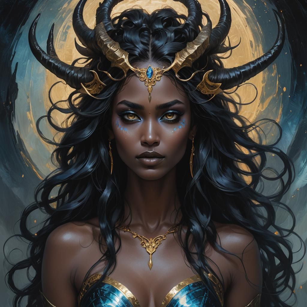 Gothic Woman with Horns in Dramatic Lighting