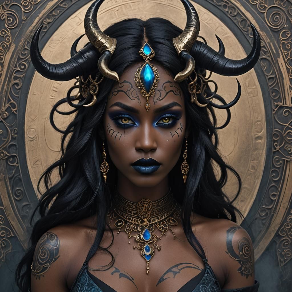 Dark Elegance: Woman with Horns in Gothic Style
