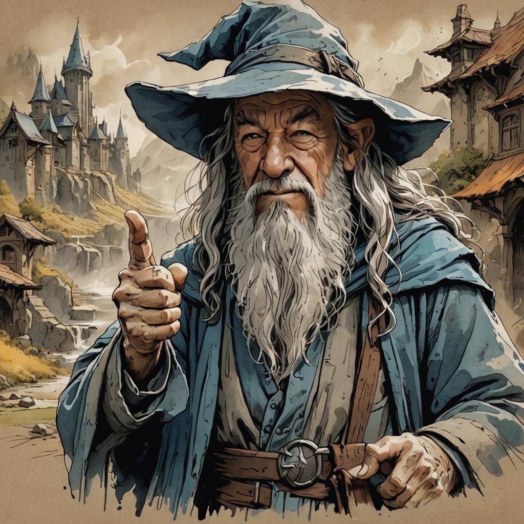 Gandalf Gives a Thumbs Up: Ink Sketch