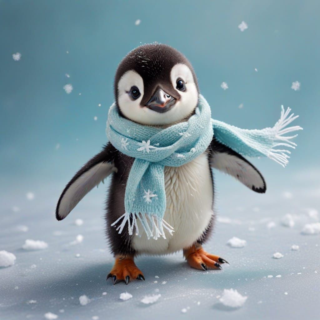 Playful Baby Penguin Sliding on Ice
