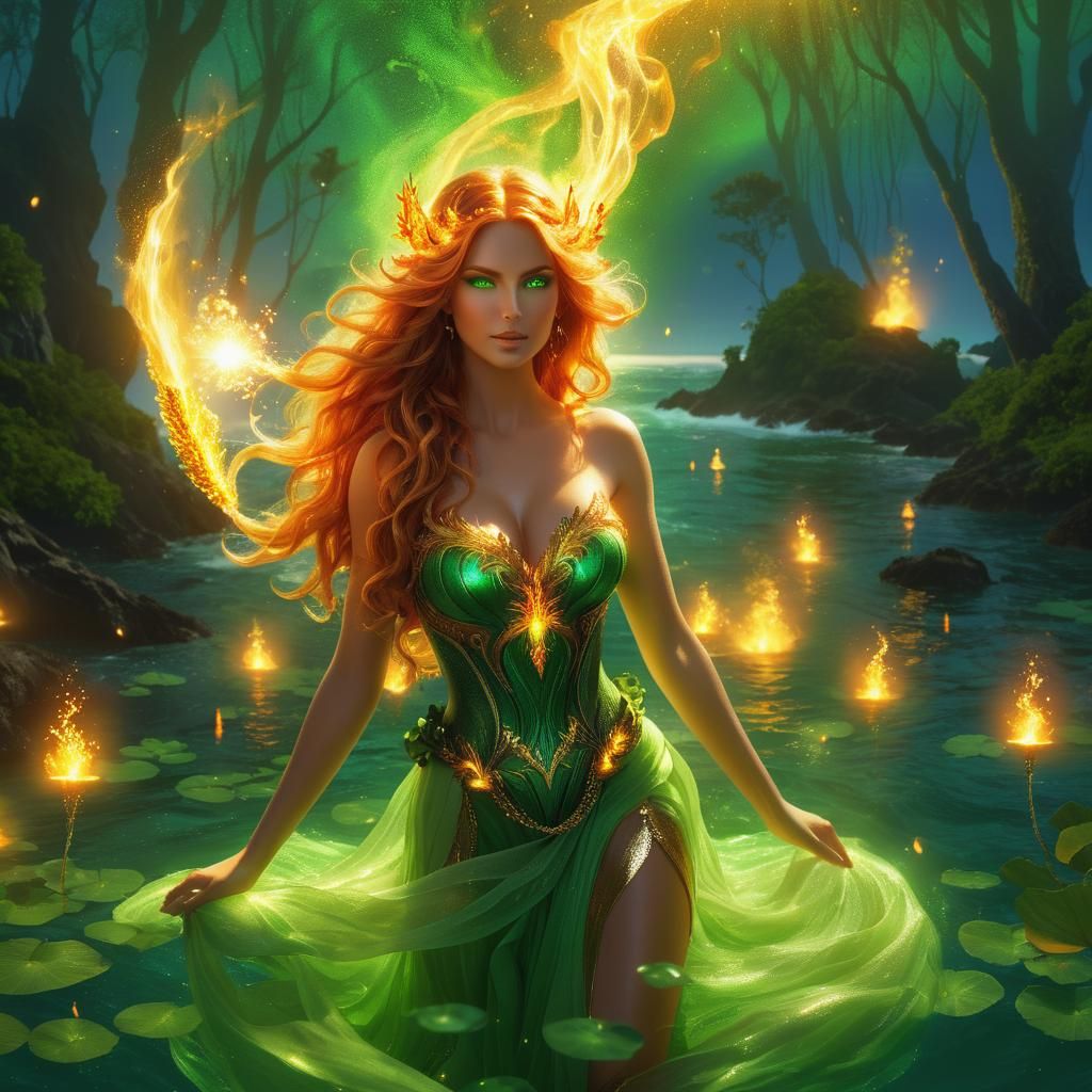 Elemental Fairy Practicing Fire Magic at Golden Hour