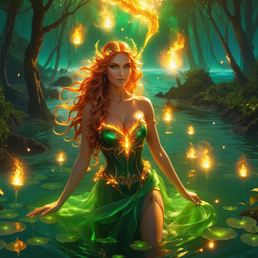 Elemental Fairy Woman Practicing Fire Magic