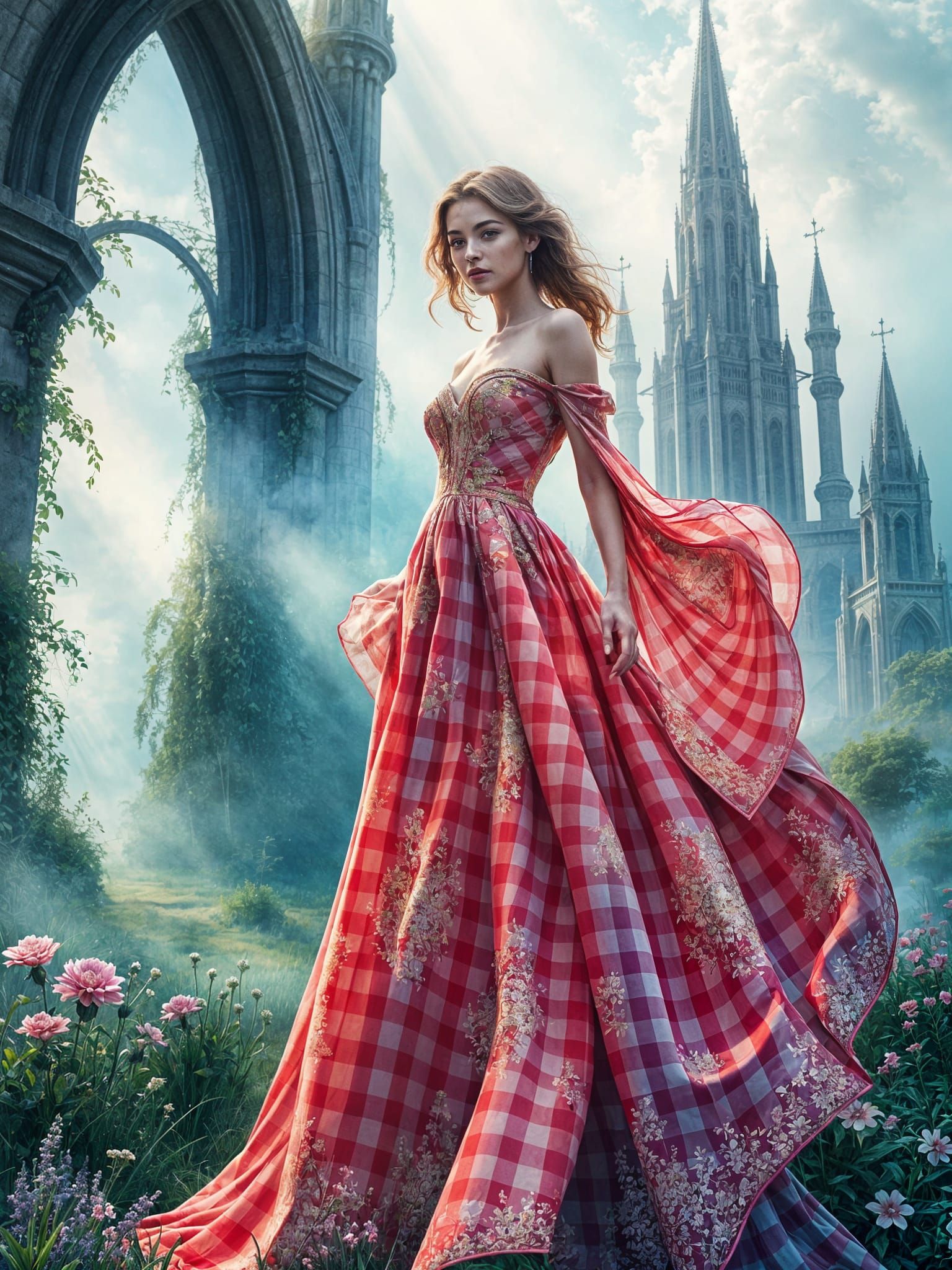 Fantasy Gingham Print Gown