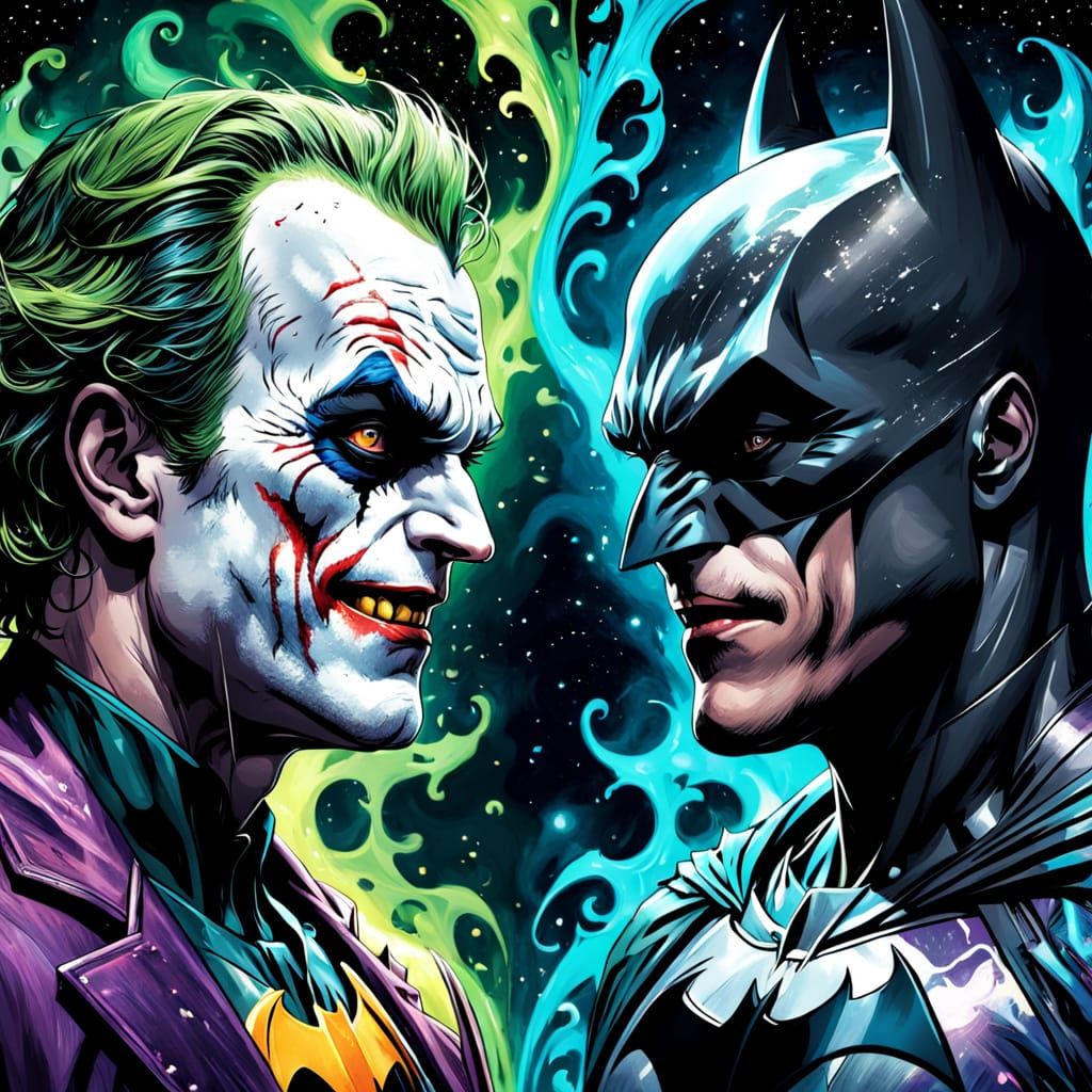 Batman vs Joker Comic Book Art in Astral Style
