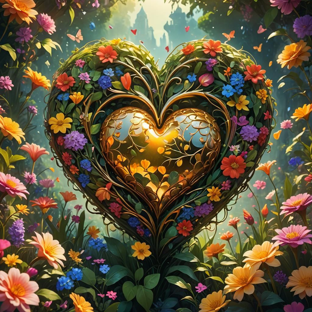 Heart Surrounded by Flowers: Fantasy Concept Art