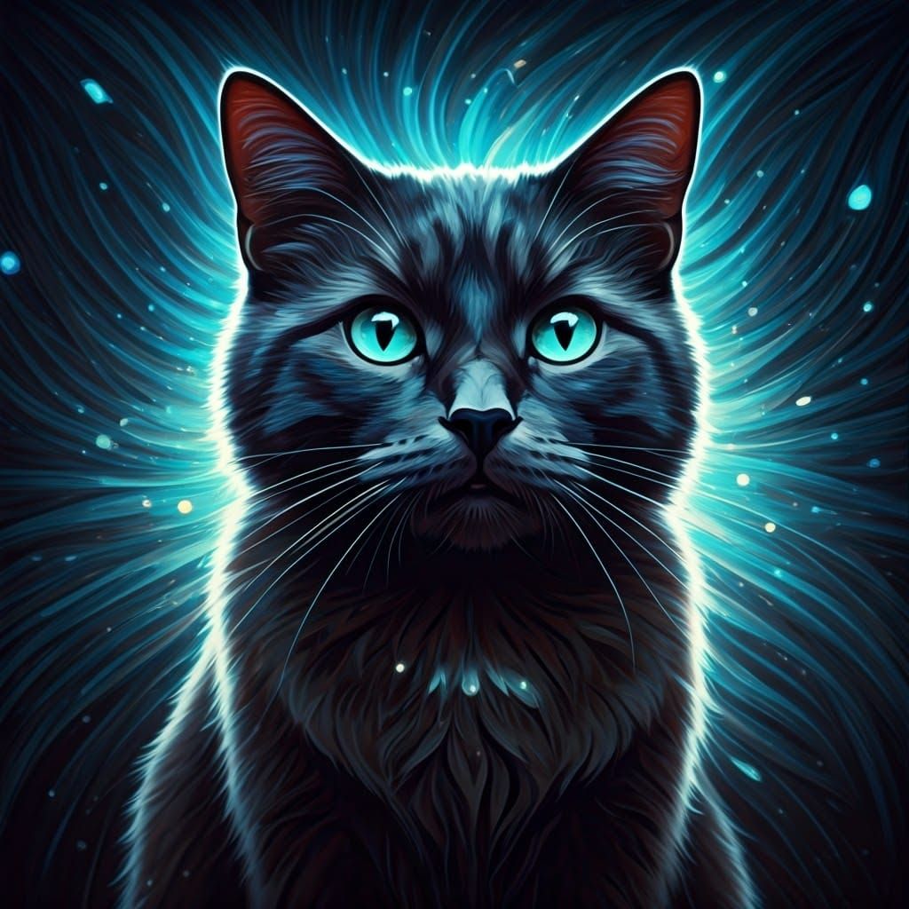 Black Cat Impressionist Painting in Psychedelic Style