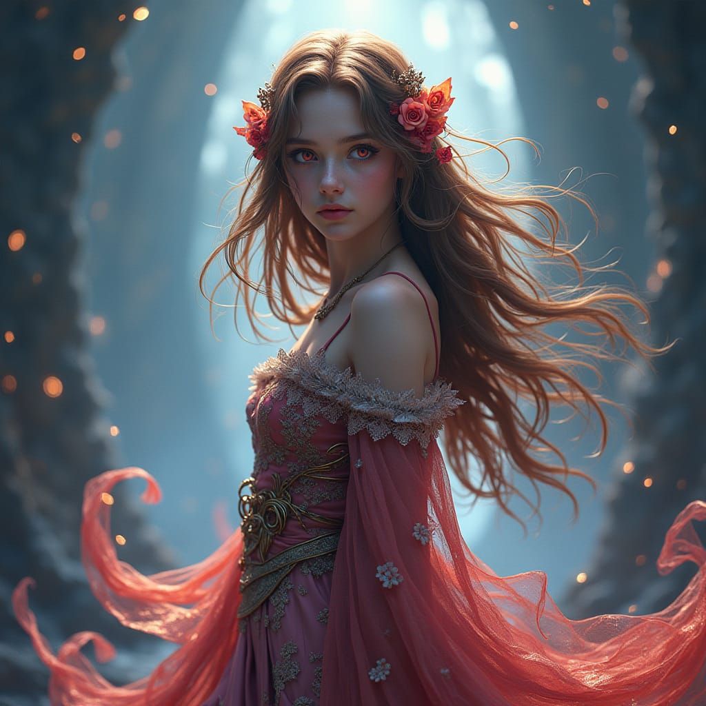 Mystical Girl in a Dreamlike Realm: Digital Art