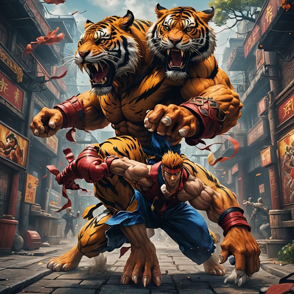 Street Fighter Tiger Uppercut in Hyperreal Surreal Style