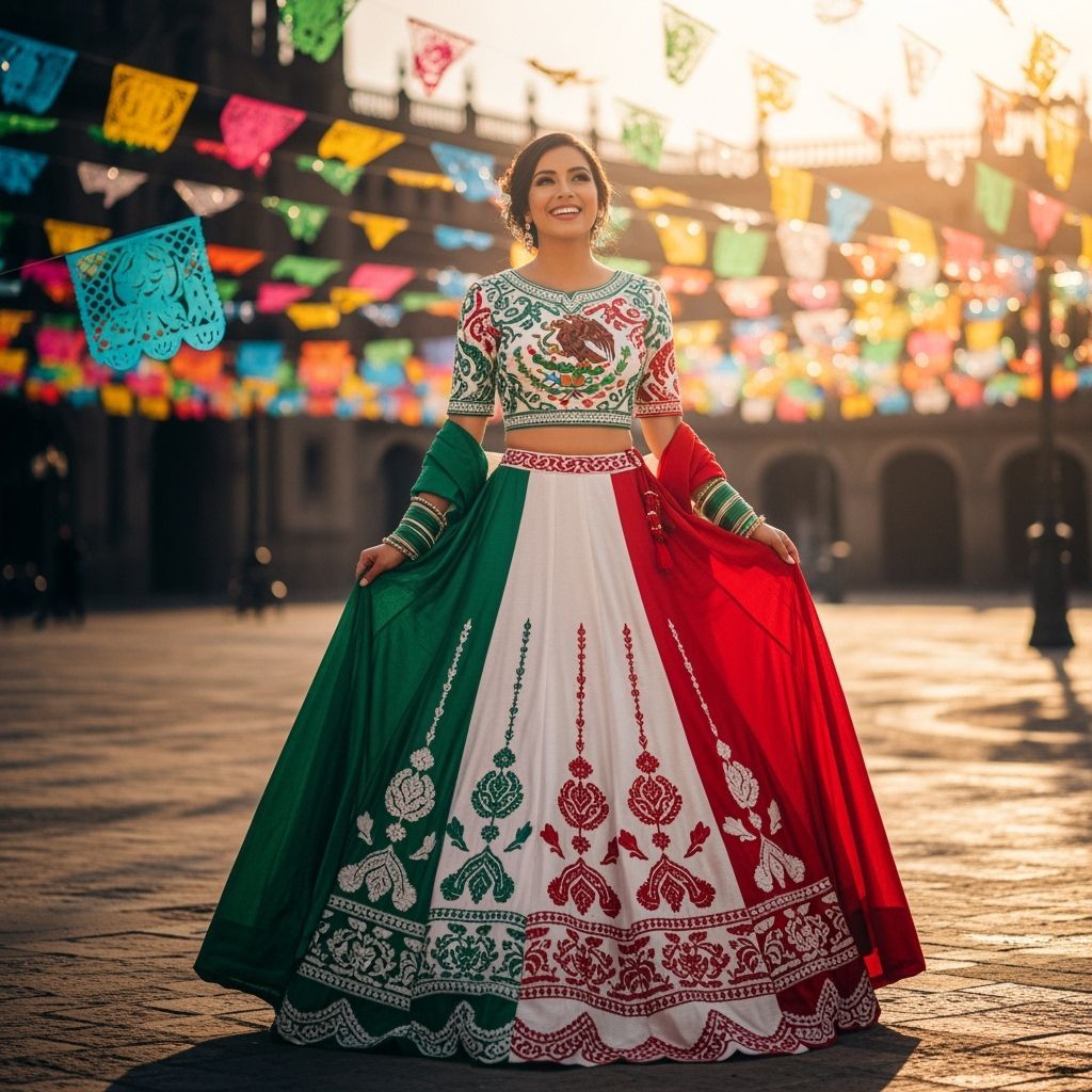 Mexican Woman in Flag-Inspired Lehenga