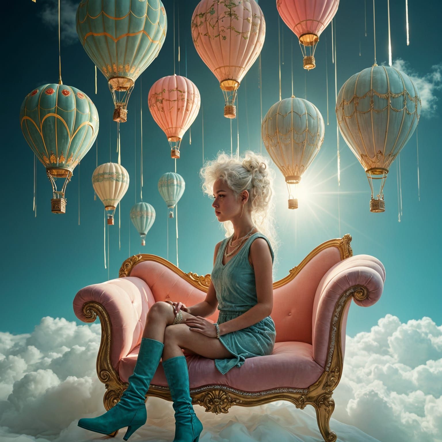 Surreal Portrait of Girl with Balloons, Kodak Gold