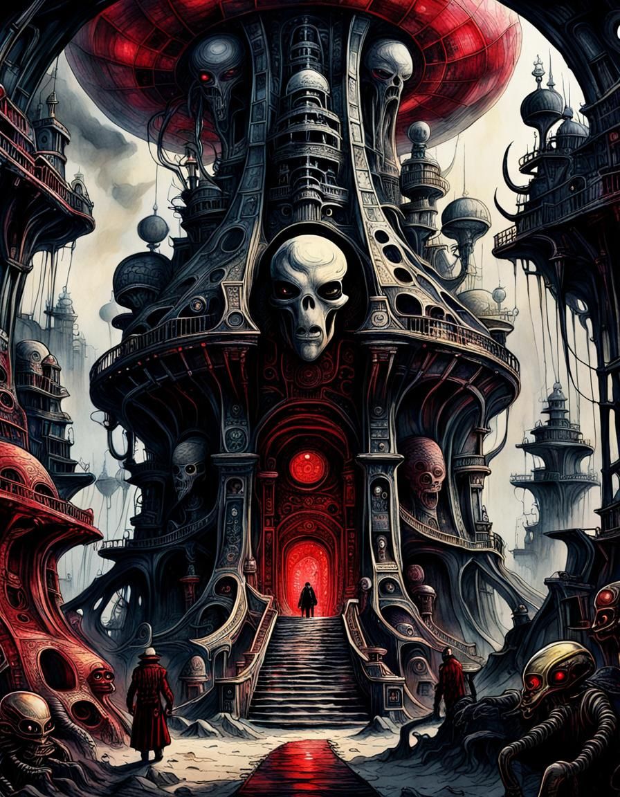 Pirate Captain in Alien Citadel, Ink Wash Style