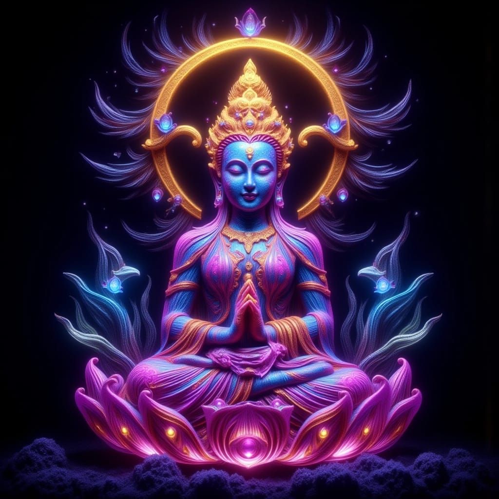 Sapphire Buddha Sculpture Glows with Rainbow Light