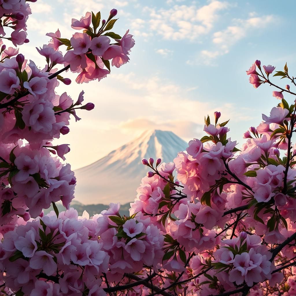 Mount Fuji Cherry Blossom Digital Art