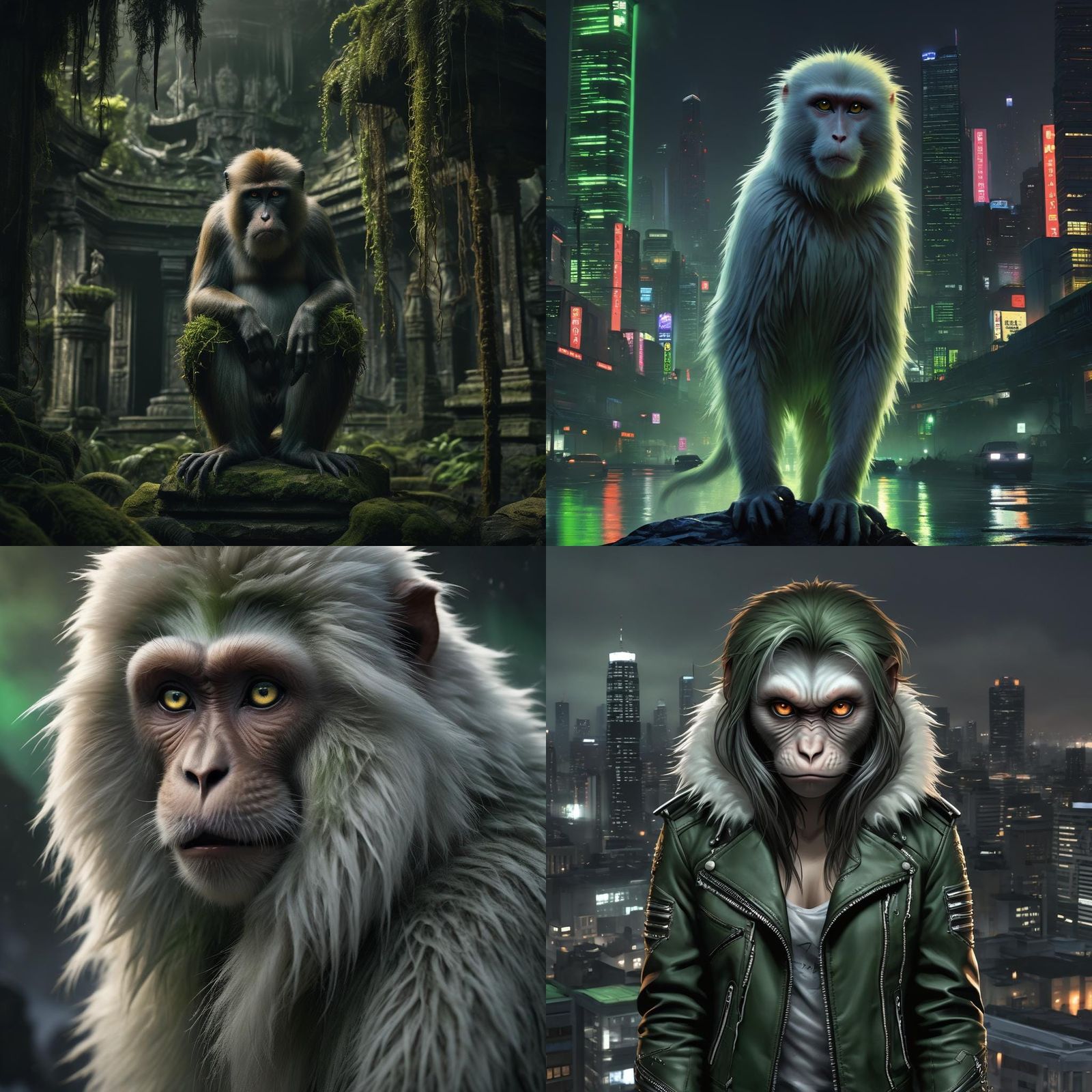 Female Macaque in Dark Fantasy Science Fiction Style
