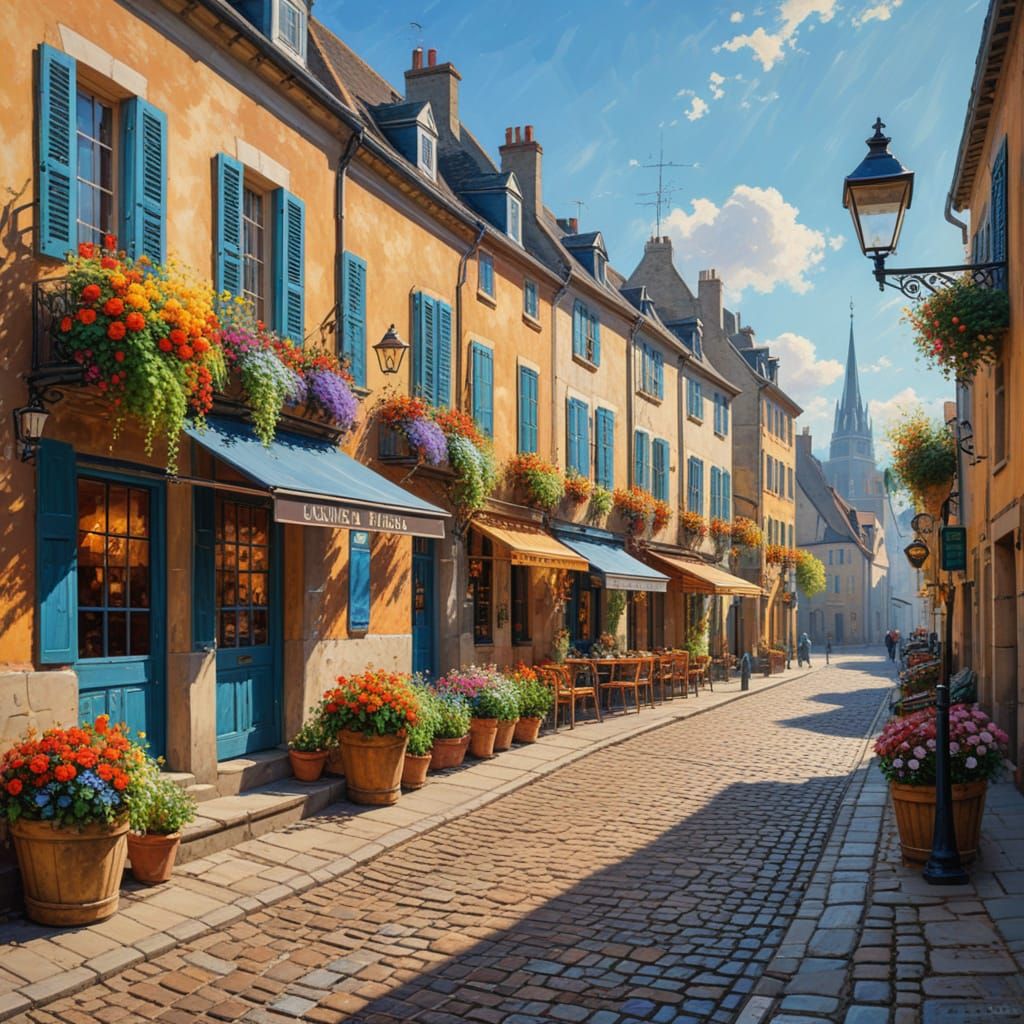 Impressionist Village Square with Cobblestone Lanes