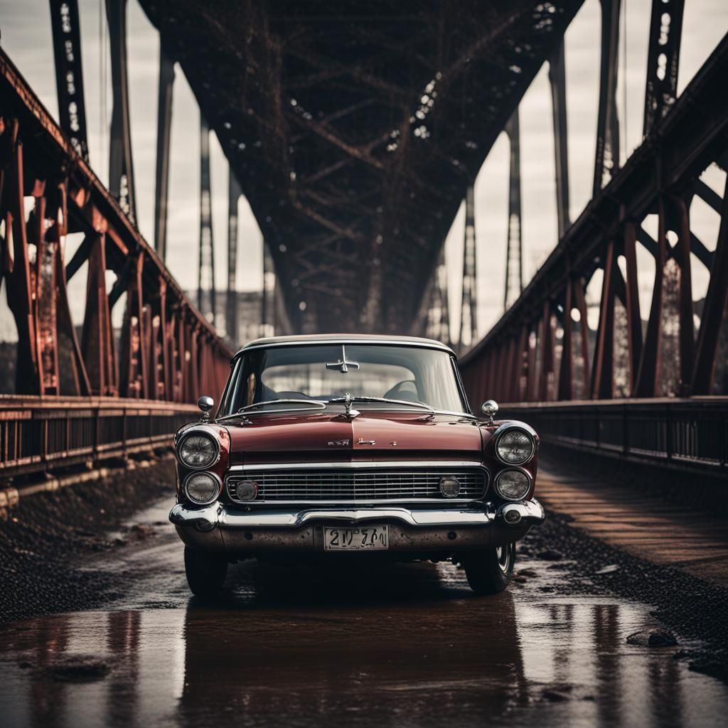 Retro Car and Gothic Bridge Portrait